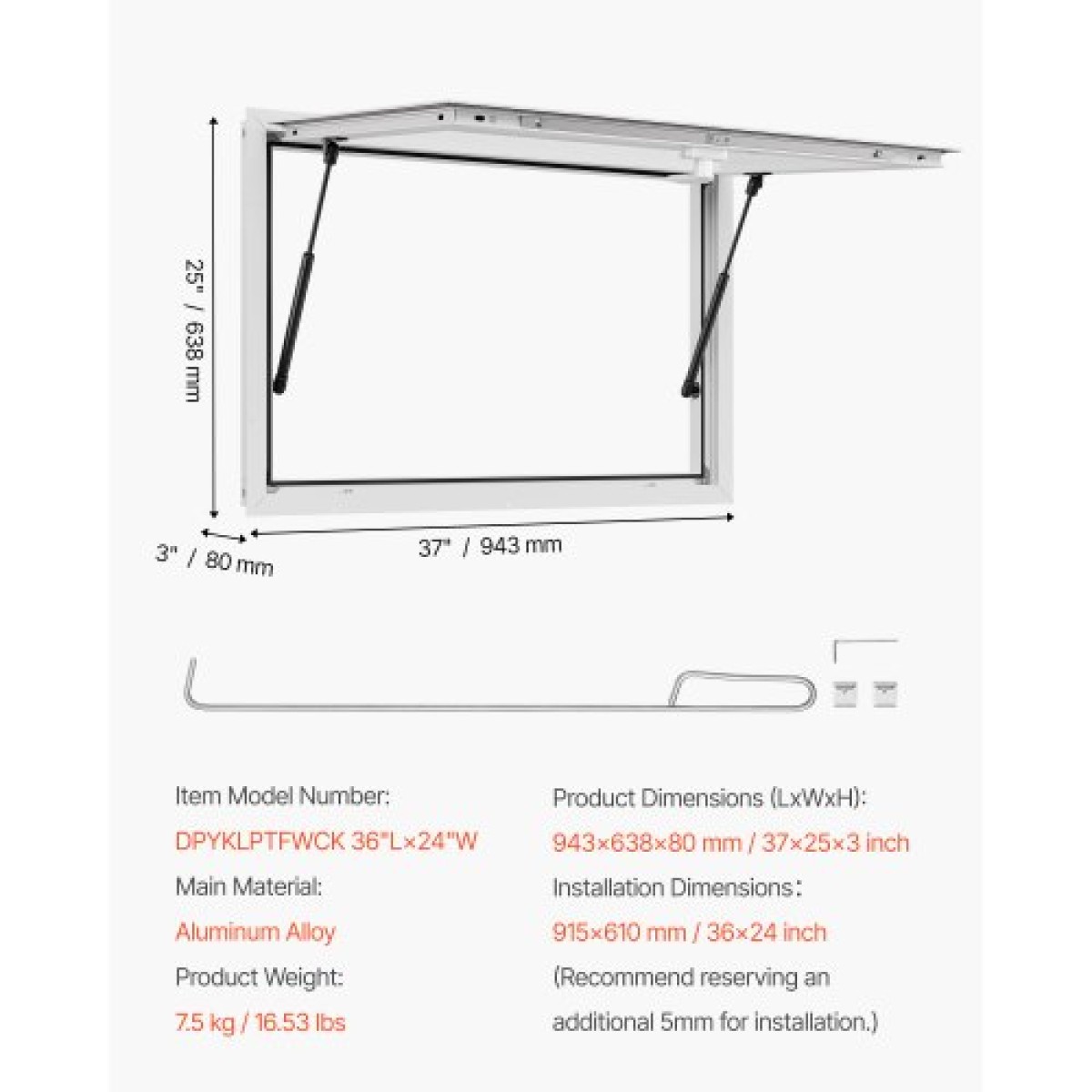 Παράθυρο παραχώρησης VEVOR 92x61 cm, Παράθυρο σέρβις σκελετού από κράμα αλουμινίου για φορτηγό τροφίμων, παράθυρο σερβιρίσματος έως 85 μοιρών με τέντα πόρτα και γάντζο, ανθεκτικό στο νερό της βροχής για ρυμουλκούμενα παραχώρησης
