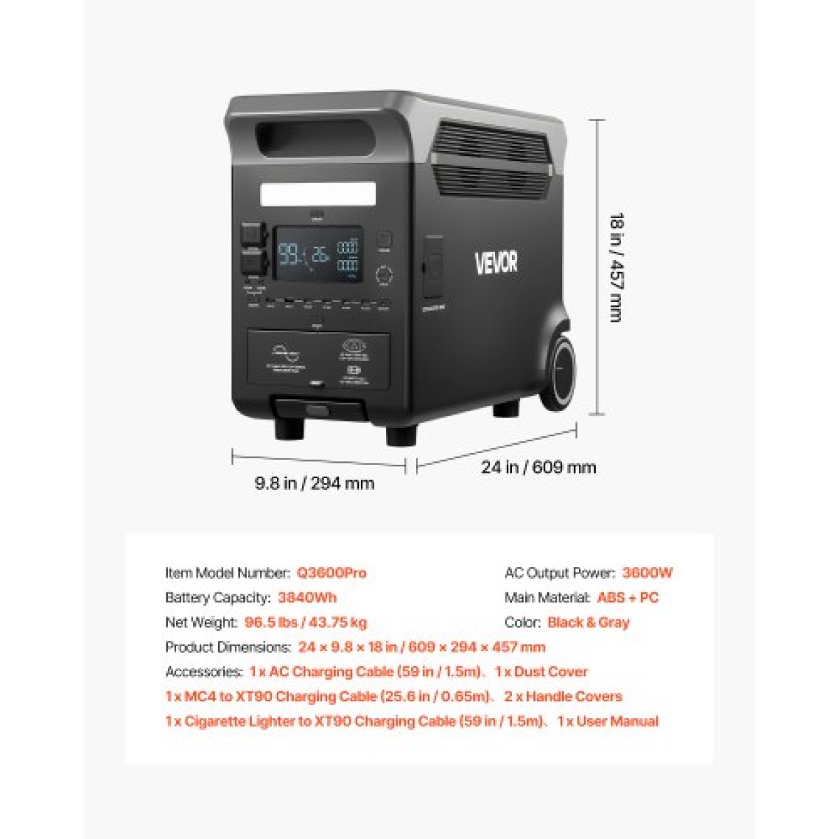 VEVOR Portable Power Station, 3600W 3840Wh Power Station ηλιακή γεννήτρια με 10 θύρες εξόδου & ρυθμιζόμενη ισχύ εισόδου, επεκτάσιμη εφεδρική μπαταρία LiFePO4 για Home Camping RV (ΔΕΝ περιλαμβάνεται ηλιακός πίνακας)