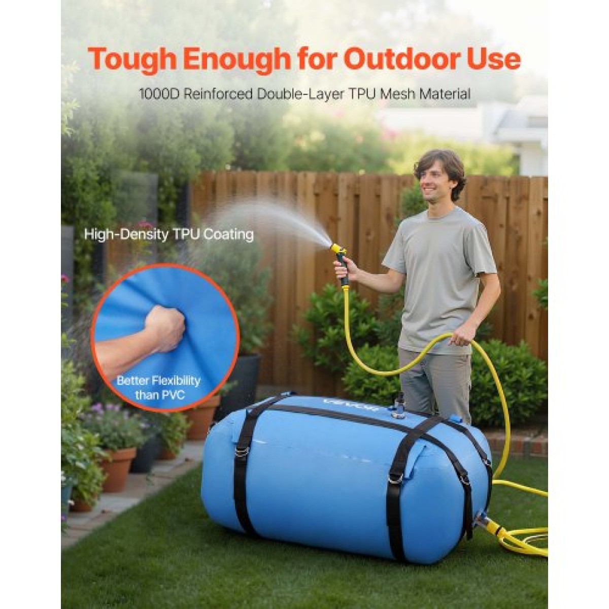 VEVOR Water Storage Bladder, 132L μεγάλης χωρητικότητας TPU Soft Water bag, φορητά και πτυσσόμενα δοχεία αποθήκευσης νερού, στεγανή και ανθεκτική στη φθορά Δεξαμενή νερού RV για χρήση σε κάμπινγκ άρδευσης σε εξωτερικούς χώρους