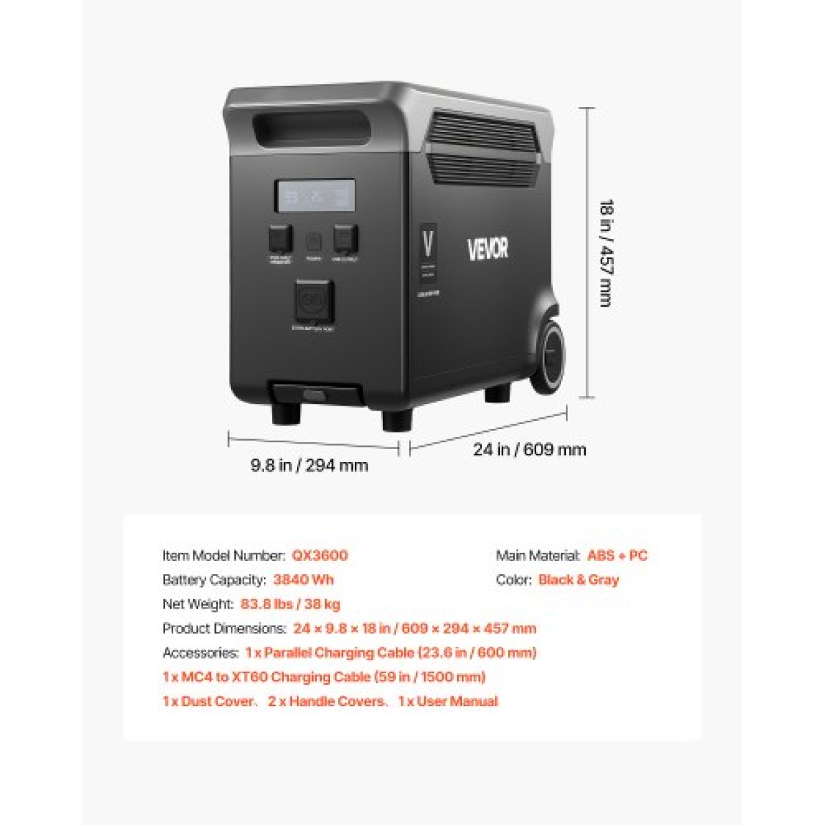 VEVOR Extra Battery for Portable Power Station, 3840Wh LiFePO4 Extra Expansion Battery με 3 θύρες εξόδου για οικιακή χρήση, υπαίθριο κάμπινγκ, οδικά ταξίδια, RVs, έκτακτες ανάγκες