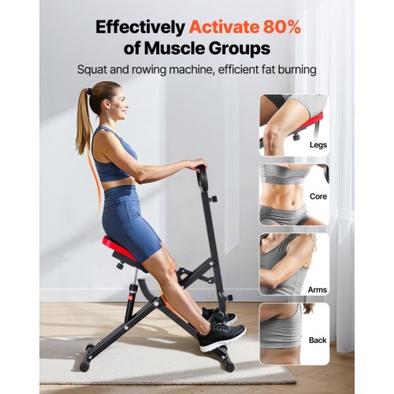 VEVOR Squat Machine, Deep Squat Rowing Machine για το σπίτι, Εύκολη εγκατάσταση και αναδιπλούμενος εξοπλισμός γυμναστικής, Glute Trainer Machine με ρυθμιζόμενη αντίσταση 12 Gear, Glutes & Leg Home Workout Machine, Μαύρο
