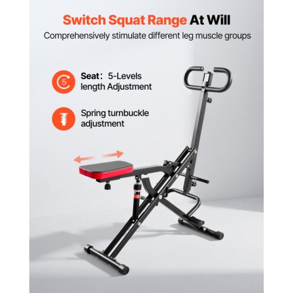 VEVOR Squat Machine, Deep Squat Rowing Machine για το σπίτι, Εύκολη εγκατάσταση και αναδιπλούμενος εξοπλισμός γυμναστικής, Glute Trainer Machine με ρυθμιζόμενη αντίσταση 12 Gear, Glutes & Leg Home Workout Machine, Μαύρο