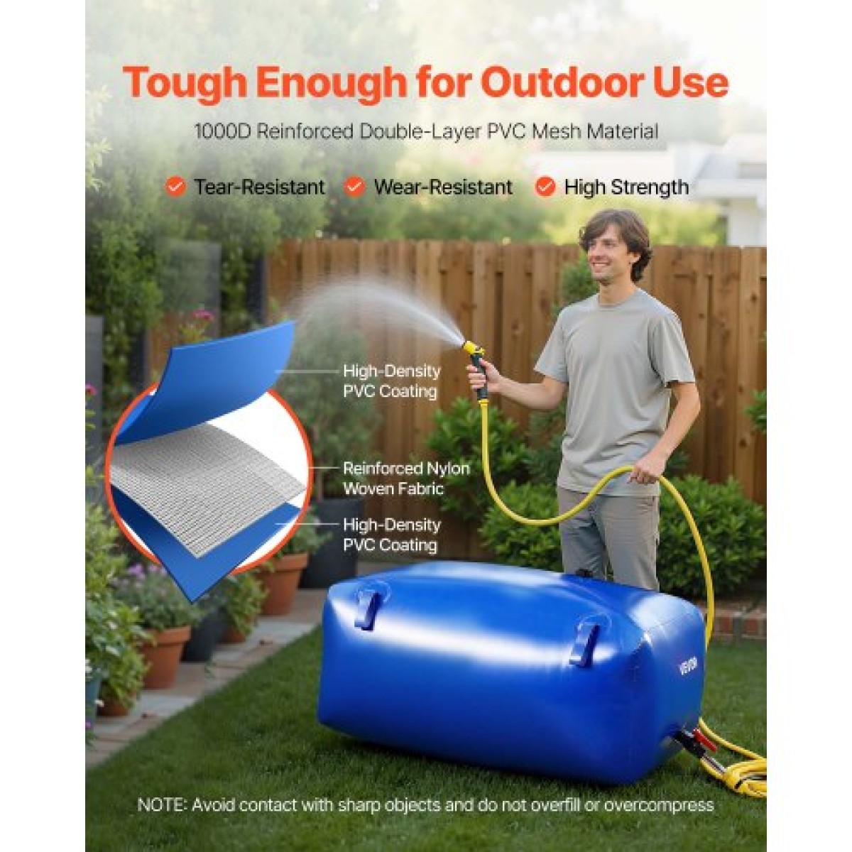 VEVOR Water Storage Bladder 240L Μεγάλης χωρητικότητας τσάντα νερού, φορητό και πτυσσόμενο δοχείο μαλακών νερών, στεγανό και ανθεκτικό στο σχίσιμο δοχείο αποθήκευσης νερού έκτακτης ανάγκης PVC για RV Truck & σε εξωτερικούς χώρους