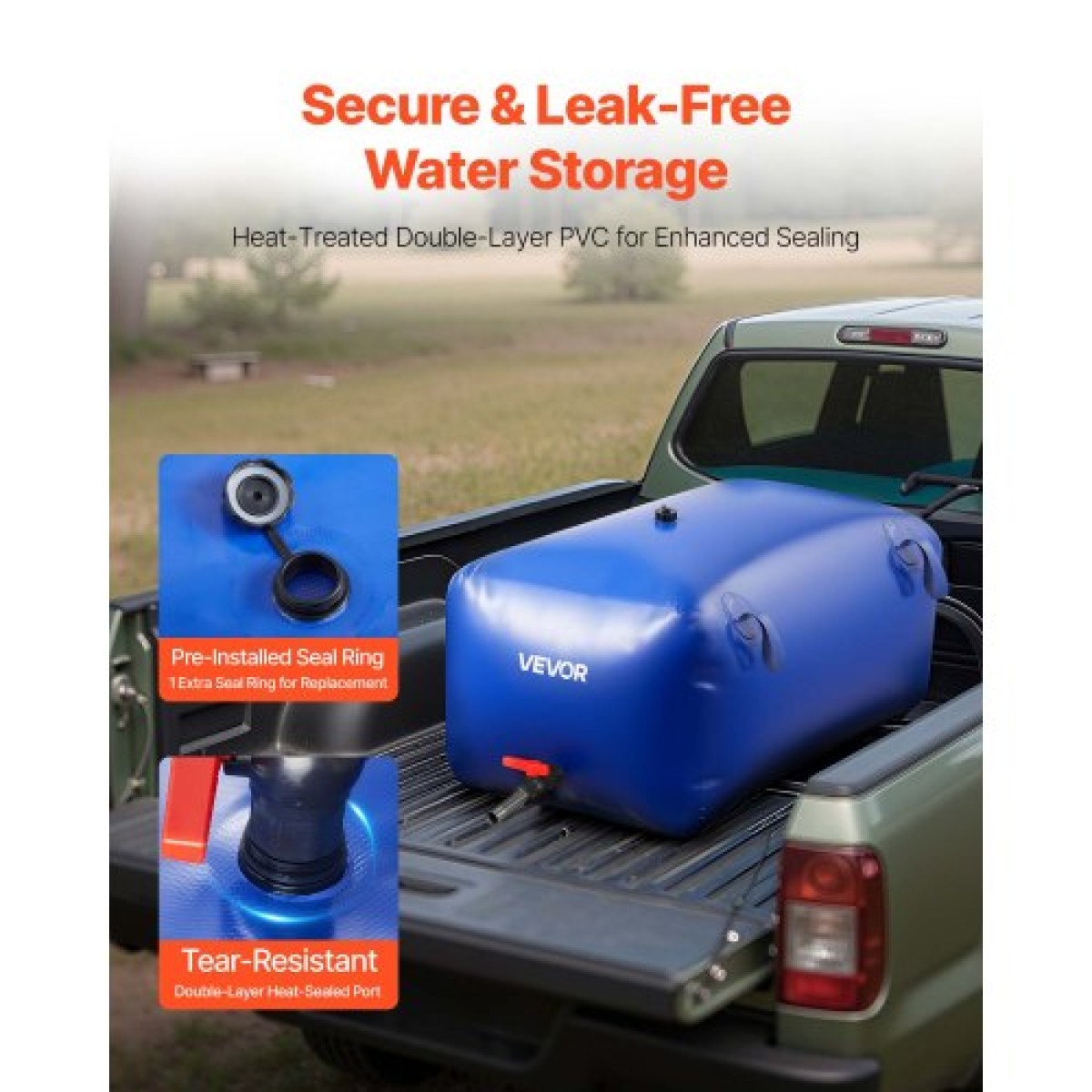 VEVOR Water Storage Bladder 240L Μεγάλης χωρητικότητας τσάντα νερού, φορητό και πτυσσόμενο δοχείο μαλακών νερών, στεγανό και ανθεκτικό στο σχίσιμο δοχείο αποθήκευσης νερού έκτακτης ανάγκης PVC για RV Truck & σε εξωτερικούς χώρους