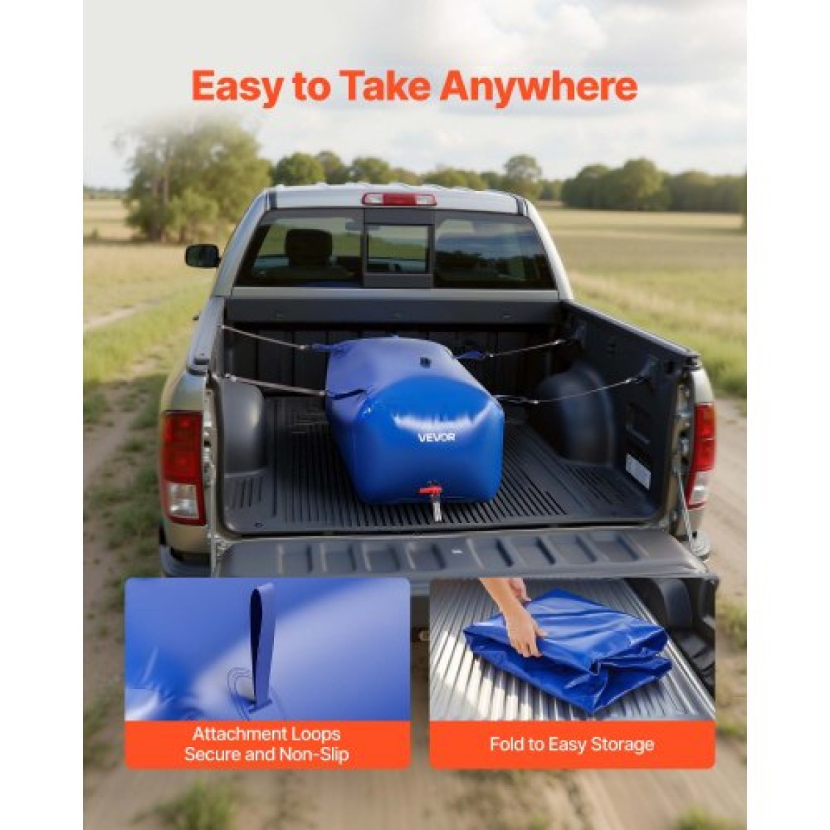 VEVOR Water Storage Bladder 240L Μεγάλης χωρητικότητας τσάντα νερού, φορητό και πτυσσόμενο δοχείο μαλακών νερών, στεγανό και ανθεκτικό στο σχίσιμο δοχείο αποθήκευσης νερού έκτακτης ανάγκης PVC για RV Truck & σε εξωτερικούς χώρους