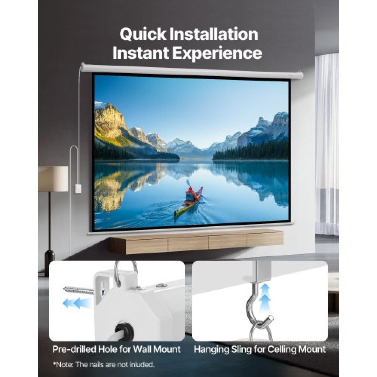 VEVOR Motorized Projector Screen, 3048 mm 4:3 1080 HD Electric Projector Screen, Wall Mounted Projection Dispaly Projector with Remote Control, Automatic Screen Movie for Family Home Office Theatre