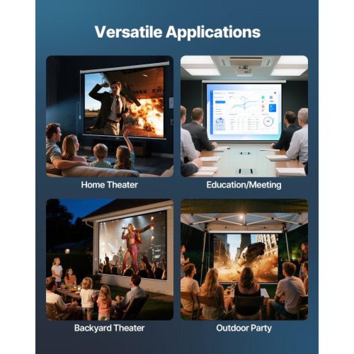 VEVOR Motorized Projector Screen, 3048 mm 4:3 1080 HD Electric Projector Screen, Wall Mounted Projection Dispaly Projector with Remote Control, Automatic Screen Movie for Family Home Office Theatre