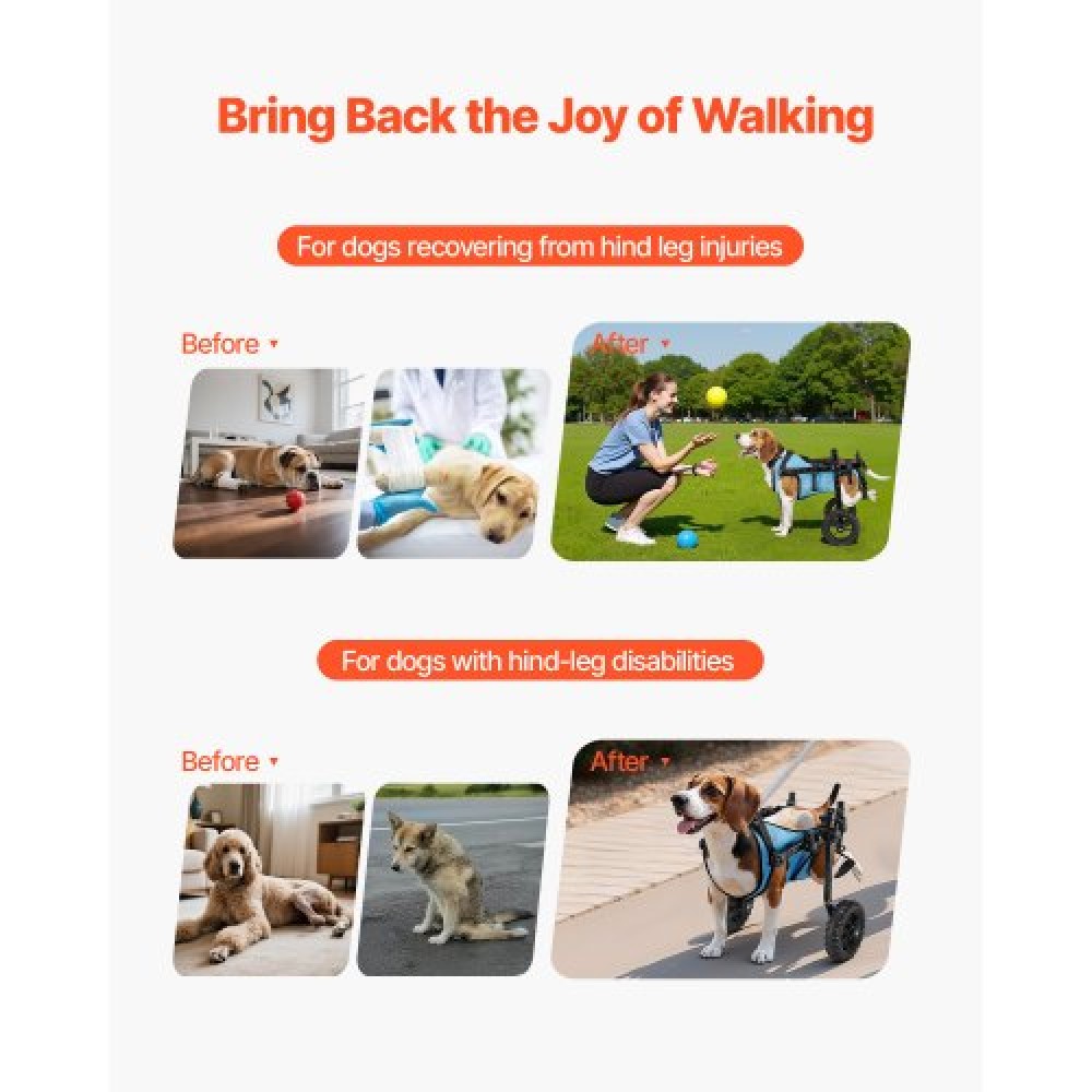 VEVOR Dog Wheelchair for Back Legs, Adjustable 2 Wheels Pet Wheelchair, Lightweight  Dog Cart with Shock-Absorbing Wheels, Mobility Support Wheel Chair for Disabled Injured Dogs up to 10kg, Small