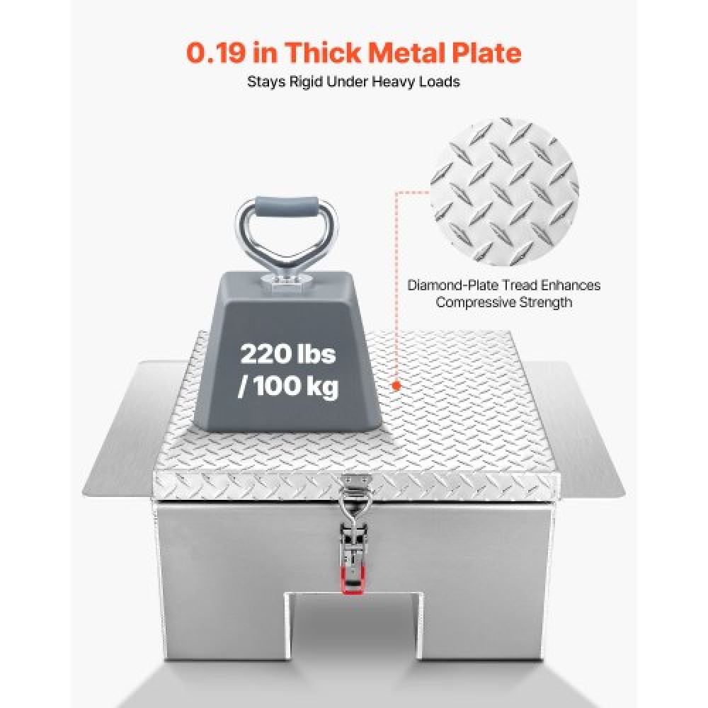 VEVOR Truck Bed Tool Box, Heavy Duty Aluminum Tool Box with Diamond Plate, Storage Toolbox Chest Organizer Supports up to 100 kg, Ideal for Pickup, Truck Bed, RV, Trailer, 770 x 610 x 310 mm, Silver