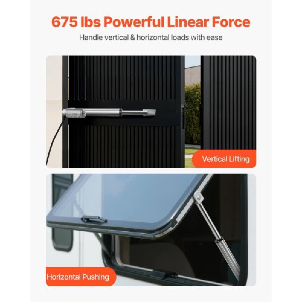 VEVOR 12V Linear Actuator, 203.2mm Stroke IP65 Waterproof Linear Actuator, 675lbs/3000N 0.2"/s Motion Actuators with Mounting Bracket for Solar Trackers, Industrial Machinery, Door Opener