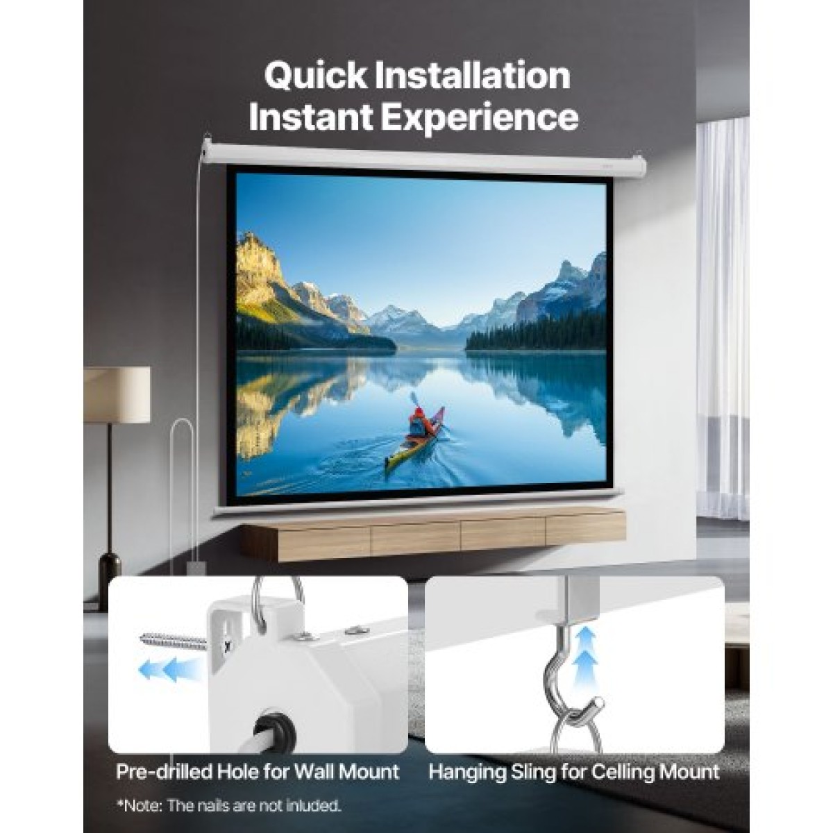 VEVOR Motorized Projector Screen, 1829 mm 4:3 1080 HD Electric Projection Screen, Wall Mounted Projection Dispaly Projector with Remote Control, Automatic Screen Movie for Family Home Office Theatre