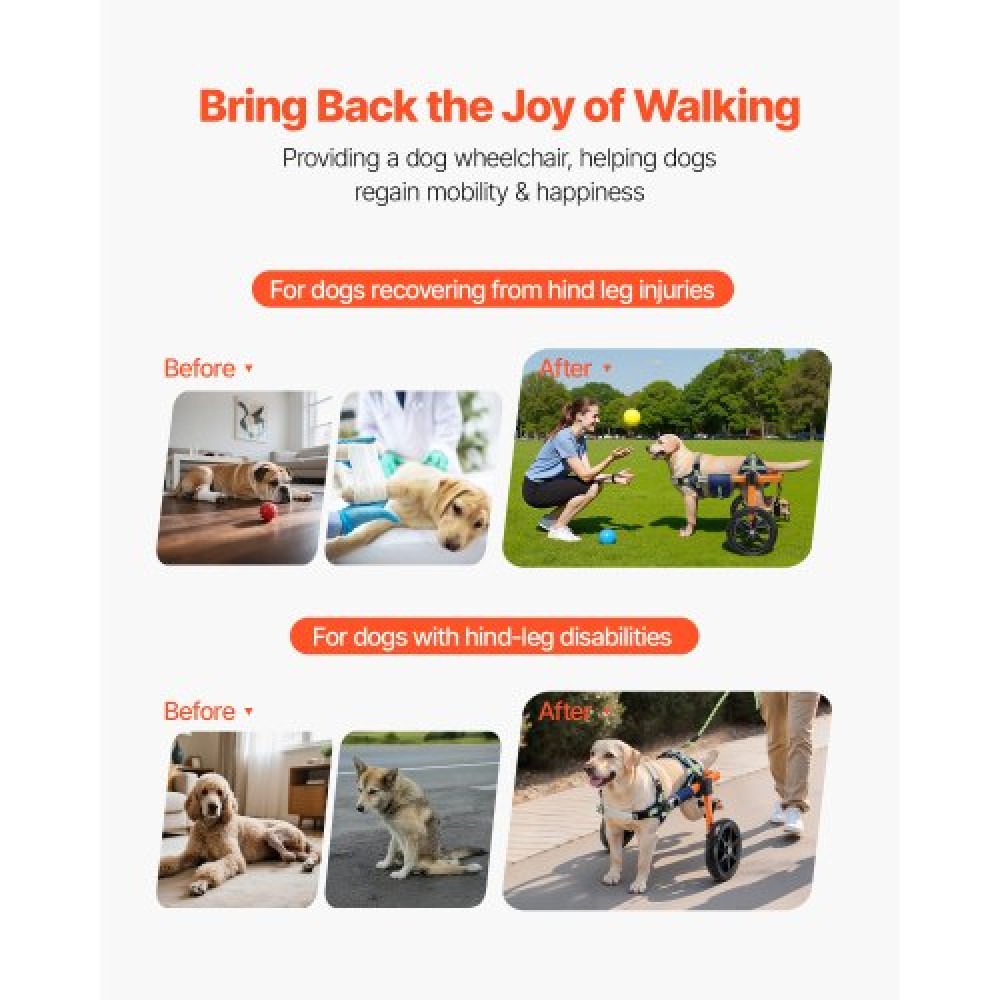 VEVOR Dog Wheelchair for Back Legs, Lightweight 2 Wheels Pet Wheelchair, Height, Width & Length Adjustable, Dog Cart with Shock-Absorbing Wheels, for Injured, Disabled Dogs 15.8-21.7 kg, Medium