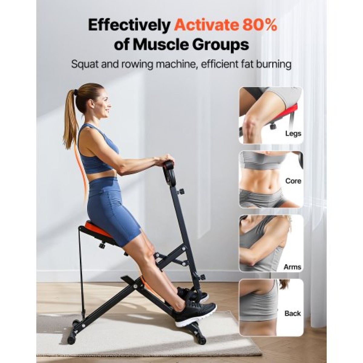VEVOR Squat Machine, Deep Squat Rowing Machine για το σπίτι, Εύκολη ρύθμιση & αναδιπλούμενος εξοπλισμός γυμναστικής, Glute Trainer Machine με 2 ζώνες υψηλής αντοχής, Glutes & Leg Machine Workout Home, Μαύρο