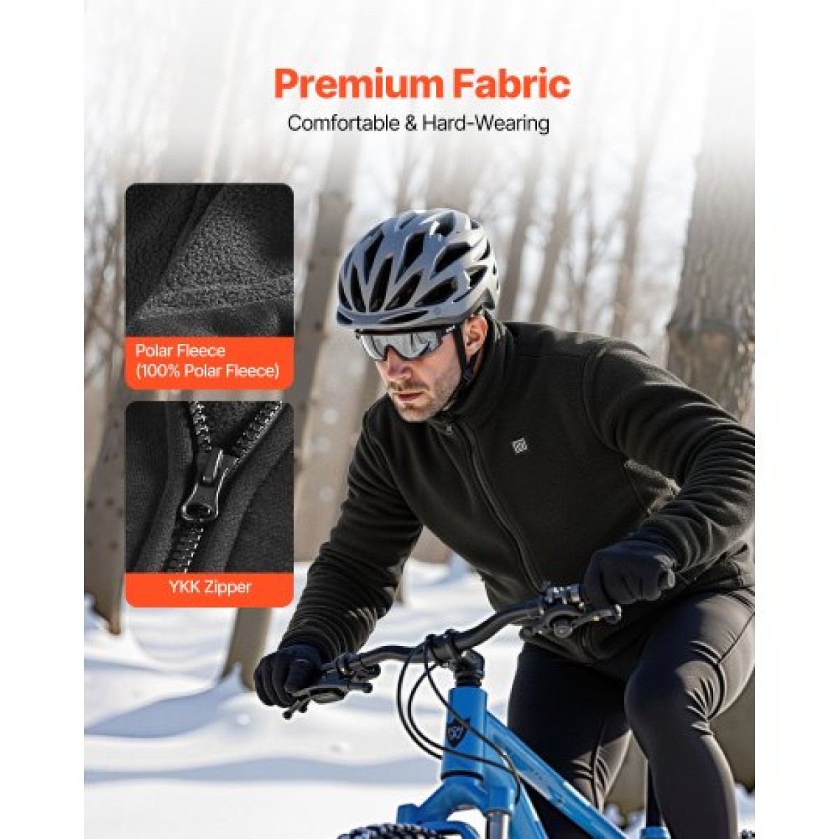 VEVOR Θερμαινόμενο Fleece Jacket για άνδρες, Θερμαινόμενο φούτερ με 7,4V 16000mAh Rechargeable Power Bank Pack, 6 Ζώνες Θέρμανσης, 3 Επίπεδα Θερμοκρασίας, 3h/6h/10h Warmth, για Χειμερινό Υπαίθριο Κάμπινγκ, Μαύρο