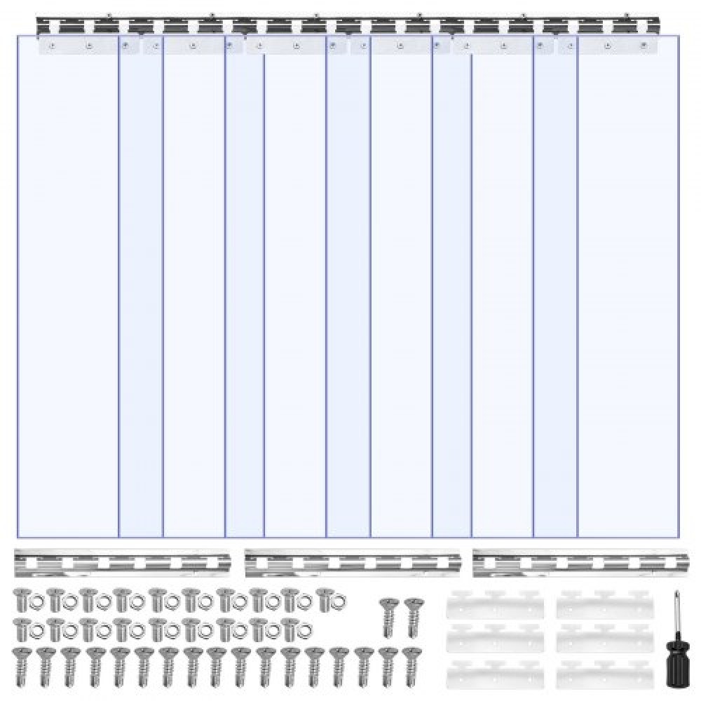 VEVOR Clear PVC λωρίδα κουρτίνα, 2,1 m Ύψος x 0,9 m Πλάτος x 2 mm Πάχος, 6 ΤΕΜ. Ταινίες κουρτινών Walk in Freezer Cooler, Θερμομονωτικές πλαστικές λωρίδες πόρτας για αποθήκη, καταψύκτη, γκαραζόπορτες