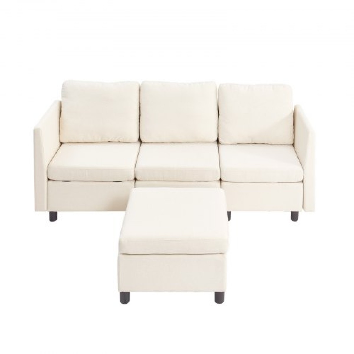 VEVOR Modular Sectional Καναπές, 3θέσιος Modular Καναπές με Κρυφό Αποθηκευτικό Καναπέ, Cloud Sectional Καναπές με Ottoman & High Rebound Sponge, Μασίφ ξύλινο πλαίσιο με επένδυση Καναπές για σαλόνι, υπνοδωμάτιο, μπεζ