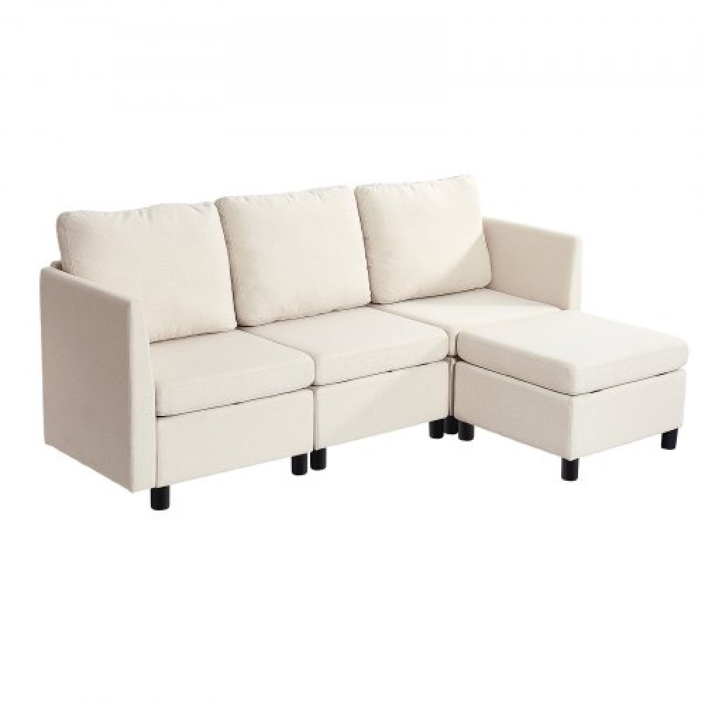 VEVOR Modular Sectional Καναπές, 3θέσιος Modular Καναπές με Κρυφό Αποθηκευτικό Καναπέ, Cloud Sectional Καναπές με Ottoman & High Rebound Sponge, Μασίφ ξύλινο πλαίσιο με επένδυση Καναπές για σαλόνι, υπνοδωμάτιο, μπεζ