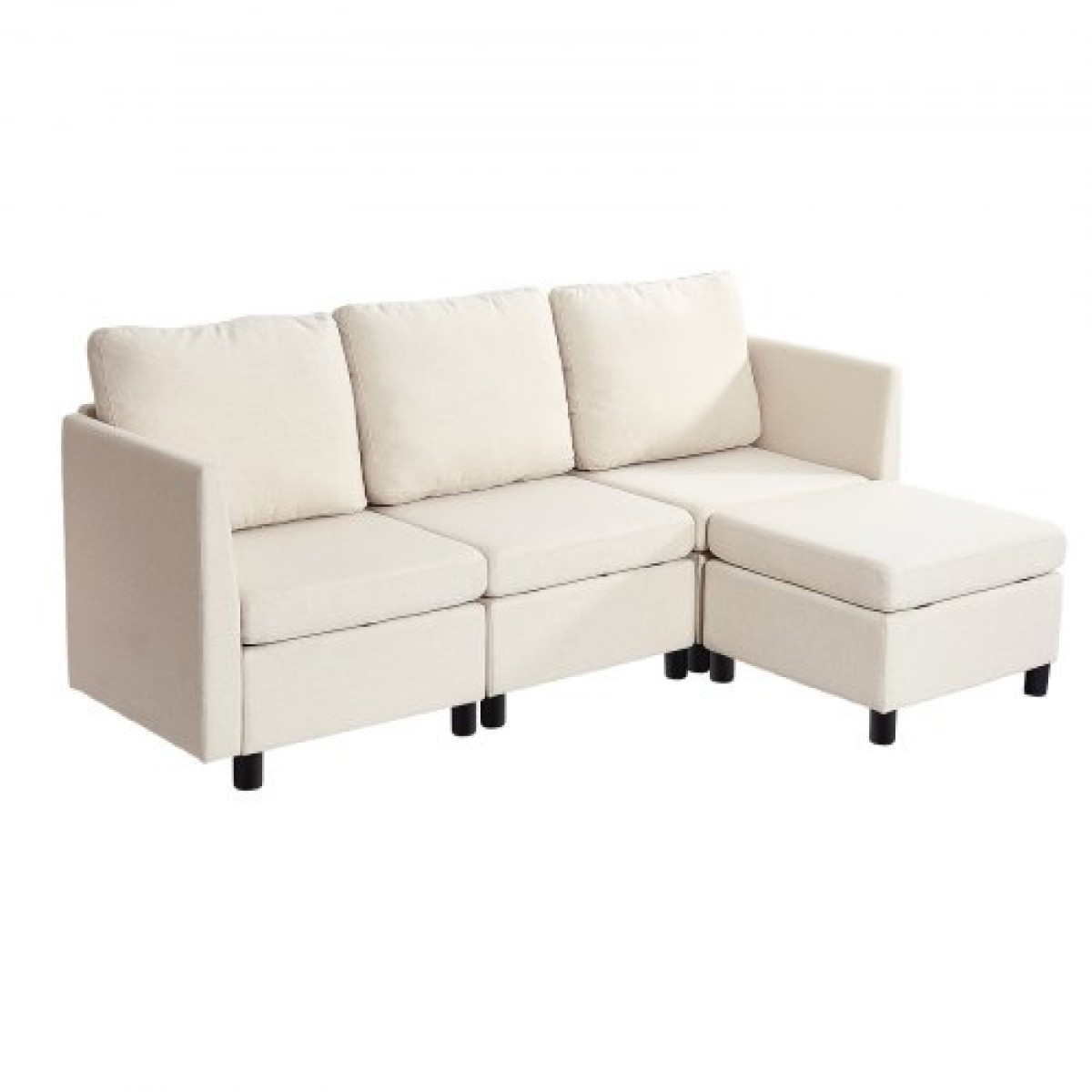 VEVOR Modular Sectional Καναπές, 3θέσιος Modular Καναπές με Κρυφό Αποθηκευτικό Καναπέ, Cloud Sectional Καναπές με Ottoman & High Rebound Sponge, Μασίφ ξύλινο πλαίσιο με επένδυση Καναπές για σαλόνι, υπνοδωμάτιο, μπεζ