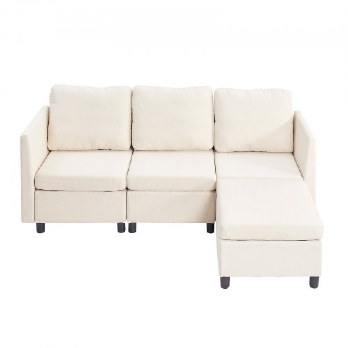 VEVOR Modular Sectional Καναπές, 3θέσιος Modular Καναπές με Κρυφό Αποθηκευτικό Καναπέ, Cloud Sectional Καναπές με Ottoman & High Rebound Sponge, Μασίφ ξύλινο πλαίσιο με επένδυση Καναπές για σαλόνι, υπνοδωμάτιο, μπεζ