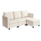 VEVOR Modular Sectional Καναπές, 3θέσιος Modular Καναπές με Κρυφό Αποθηκευτικό Καναπέ, Cloud Sectional Καναπές με Ottoman & High Rebound Sponge, Μασίφ ξύλινο πλαίσιο με επένδυση Καναπές για σαλόνι, υπνοδωμάτιο, μπεζ