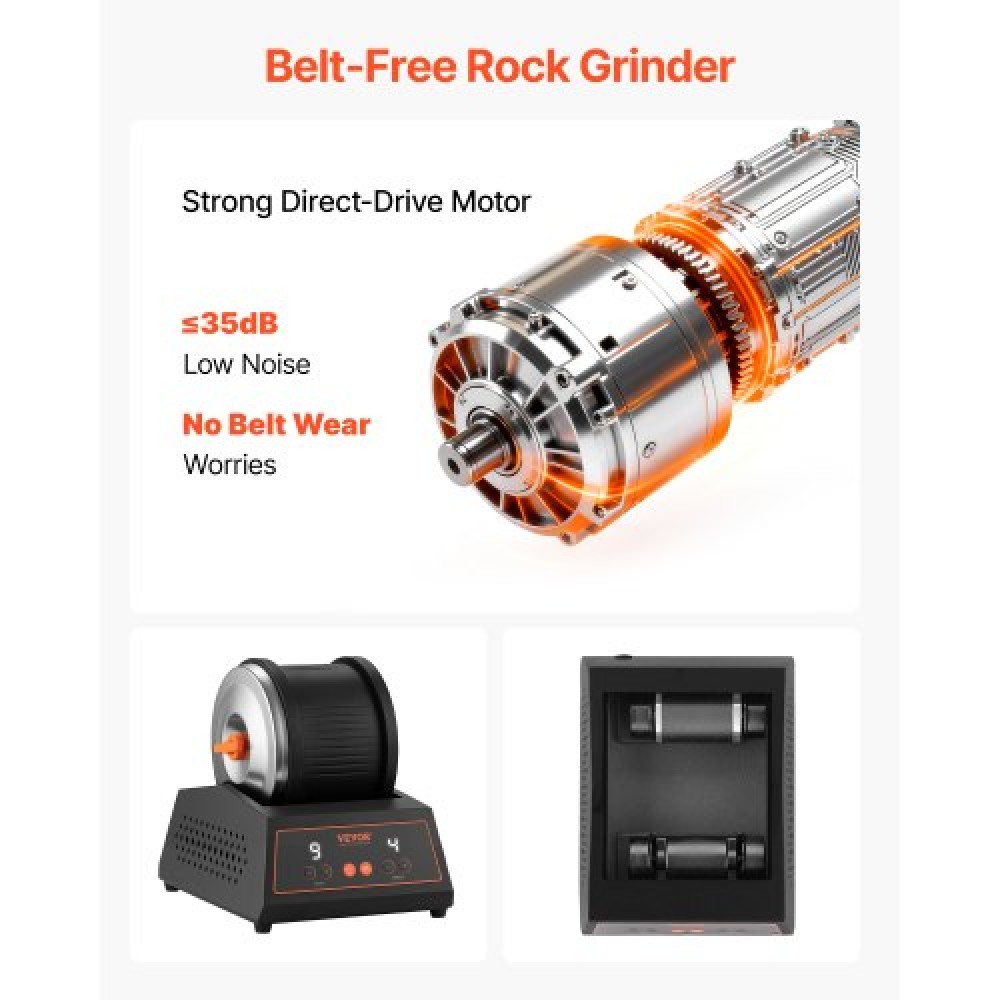 Σετ VEVOR Rock Tumbler Kit, Rock Polishing Kit, 4 Speed ​​Settings 9-day Polishing Timer Stone Polishing Kit, Στιλβωτής βράχου χωρίς ζώνη με προσαρμογέα & προστασία υπερφόρτωσης, Στιλβωτή βράχου για ενήλικες παιδιά