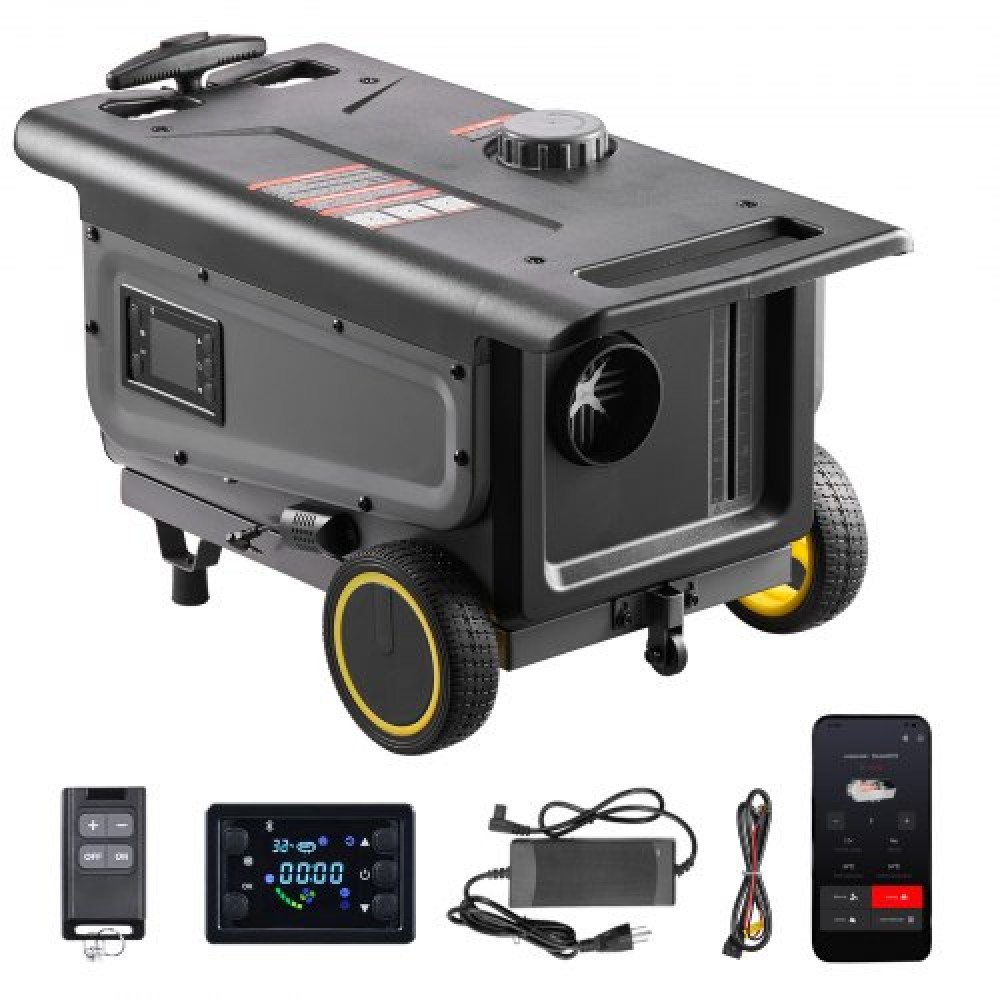VEVOR Diesel Heater, 5-8KW, DC 12V/24V, All in One Portable Diesel Air Heater with Bluetooth APP Control, Remote Control and LCD Screen, Trolley Design, 5 L Fuel Rezer for Trucks, Vans, RVs, Campers