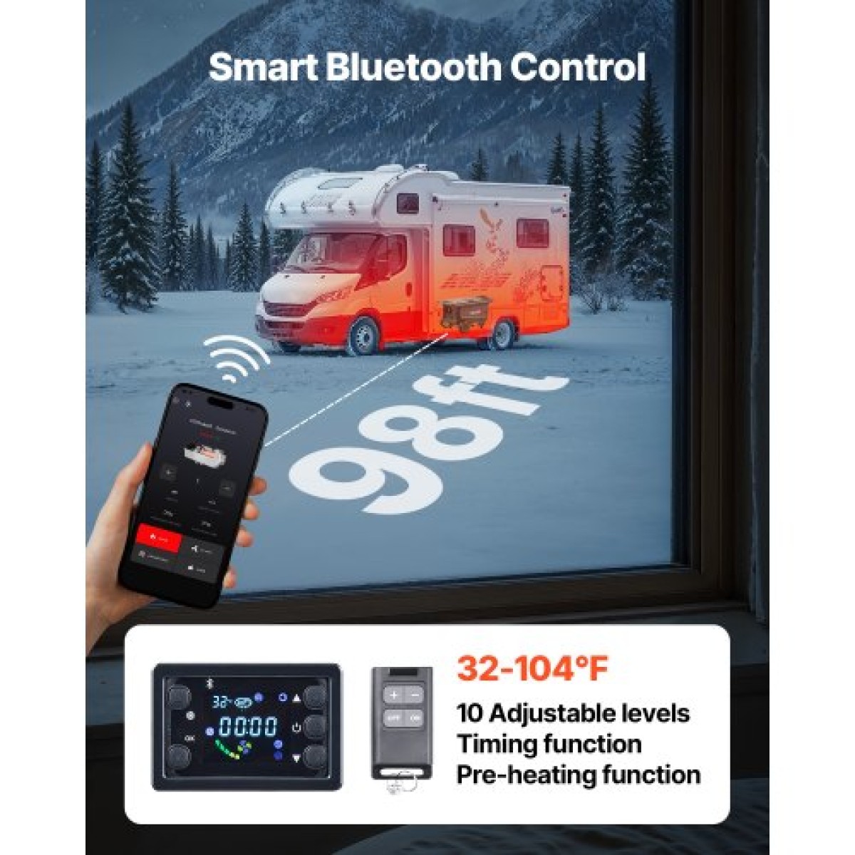 VEVOR Diesel Heater, 5-8KW, DC 12V/24V, All in One Portable Diesel Air Heater with Bluetooth APP Control, Remote Control and LCD Screen, Trolley Design, 5 L Fuel Rezer for Trucks, Vans, RVs, Campers