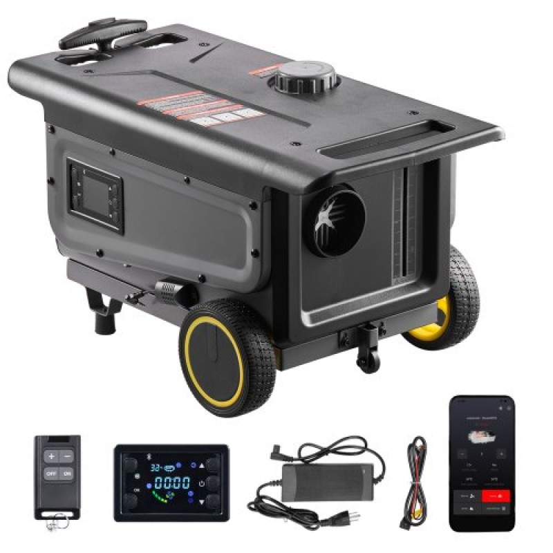 VEVOR Diesel Heater, 5-8KW, DC 12V/24V, All in One Portable Diesel Air Heater with Bluetooth APP Control, Remote Control and LCD Screen, Trolley Design, 5 L Fuel Rezer for Trucks, Vans, RVs, Campers