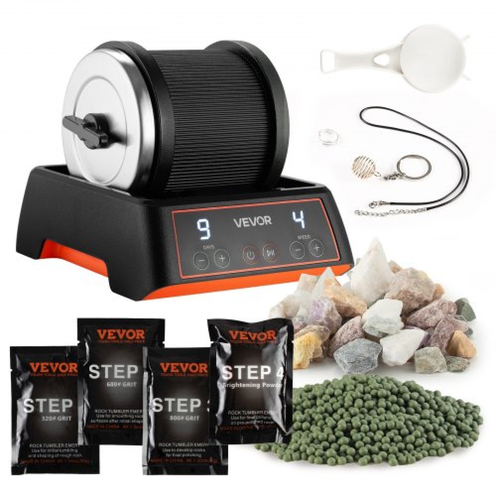 VEVOR Rock Tumbler Kit, Rock Polishing Kit, 4 Speed ​​Settings 9-day Polishing Timer Stone Polishing Kit, Rock Polisher with Rough Gemstones and Polish Grits, Rock Polisher for Adults Παιδιά