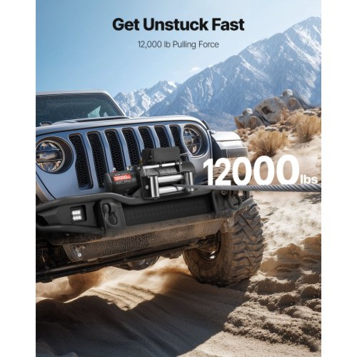 Ηλεκτρικό βαρούλκο VEVOR, χωρητικότητα φόρτωσης 5400 kg, βαρούλκο φορτηγού 12V DC με σχοινί από χάλυβα Φ9,1 mm x 24 m, ασύρματο & ενσύρματο τηλεχειριστήριο, IP55 Αδιάβροχο για ρυμούλκηση οχήματος εκτός δρόμου SUV τρέιλερ