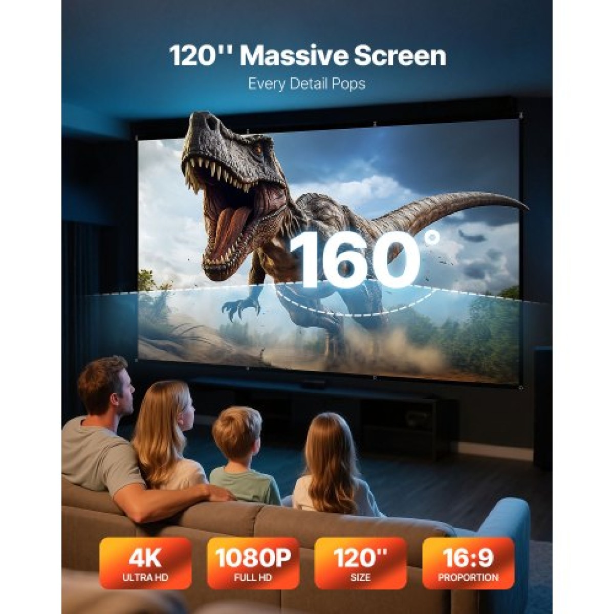 Οθόνη VEVOR Projector Screen 3048 mm 16:9 4K 1080 HD Projection Screen, Wall Mounted Projection Dispaly Projector με 8 άγκιστρα και ταινίες διπλής όψης, φορητός καμβάς Moive για Family Home Office Theatre