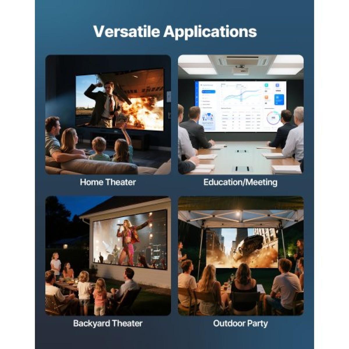 Οθόνη VEVOR Projector Screen 3048 mm 16:9 4K 1080 HD Projection Screen, Wall Mounted Projection Dispaly Projector με 8 άγκιστρα και ταινίες διπλής όψης, φορητός καμβάς Moive για Family Home Office Theatre