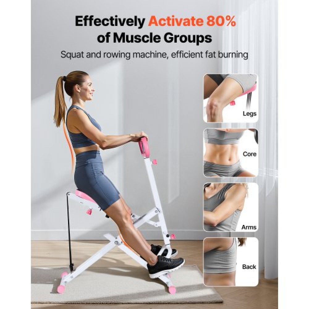 VEVOR Squat Machine, Deep Squat Rowing Machine for Home, Easy Setup & Foldable Exercise Equipment, Glute Trainer Machine with 3 High-Strength Resistance Bands, Glutes & Leg Home Workout Machine, White