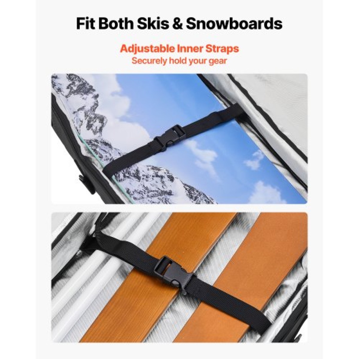 Τσάντα VEVOR Snowboard, έως 65 ίντσες/165 cm, τσάντα με επένδυση για σκι και σνόουμπορντ για αεροπορικά ταξίδια, 600D αδιάβροχο ύφασμα Oxford, με ρυθμιζόμενους εσωτερικούς ιμάντες, για μπότες κράνους γυαλιά γυαλιά για σκι (Μαύρο)