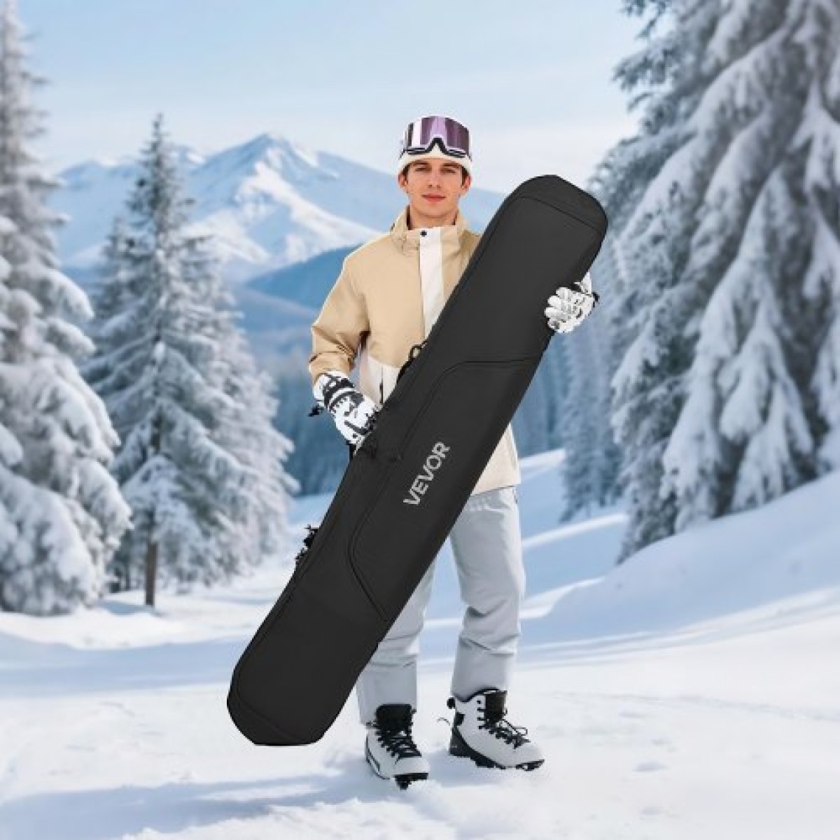 Τσάντα VEVOR Snowboard, έως 65 ίντσες/165 cm, τσάντα με επένδυση για σκι και σνόουμπορντ για αεροπορικά ταξίδια, 600D αδιάβροχο ύφασμα Oxford, με ρυθμιζόμενους εσωτερικούς ιμάντες, για μπότες κράνους γυαλιά γυαλιά για σκι (Μαύρο)