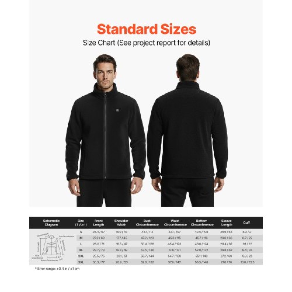 VEVOR Θερμαινόμενο Fleece Jacket για άνδρες, Θερμαινόμενο φούτερ με 7,4V 16000mAh Rechargeable Power Bank Pack, 6 Ζώνες Θέρμανσης, 3 Επίπεδα Θερμοκρασίας, 3h/6h/10h Warmth, για Χειμερινό Υπαίθριο Κάμπινγκ, Μαύρο