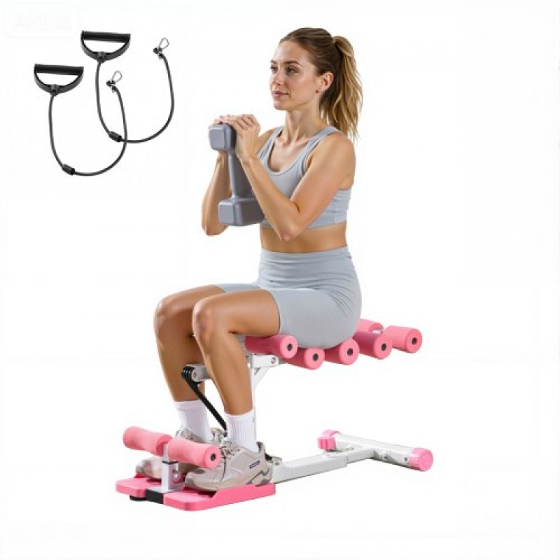 Μηχάνημα VEVOR Deep Squat, Ρυθμιζόμενο Μηχάνημα Εκγύμνασης Γλουτών με 3 Ζώνες Αντίστασης Υψηλής Αντοχής, Προπονητής άσκησης Πτυσσόμενου Πυρήνα και Γλουτών, Εξοπλισμός Προπόνησης Push Up στο Γυμναστήριο στο σπίτι, Ροζ + Λευκό