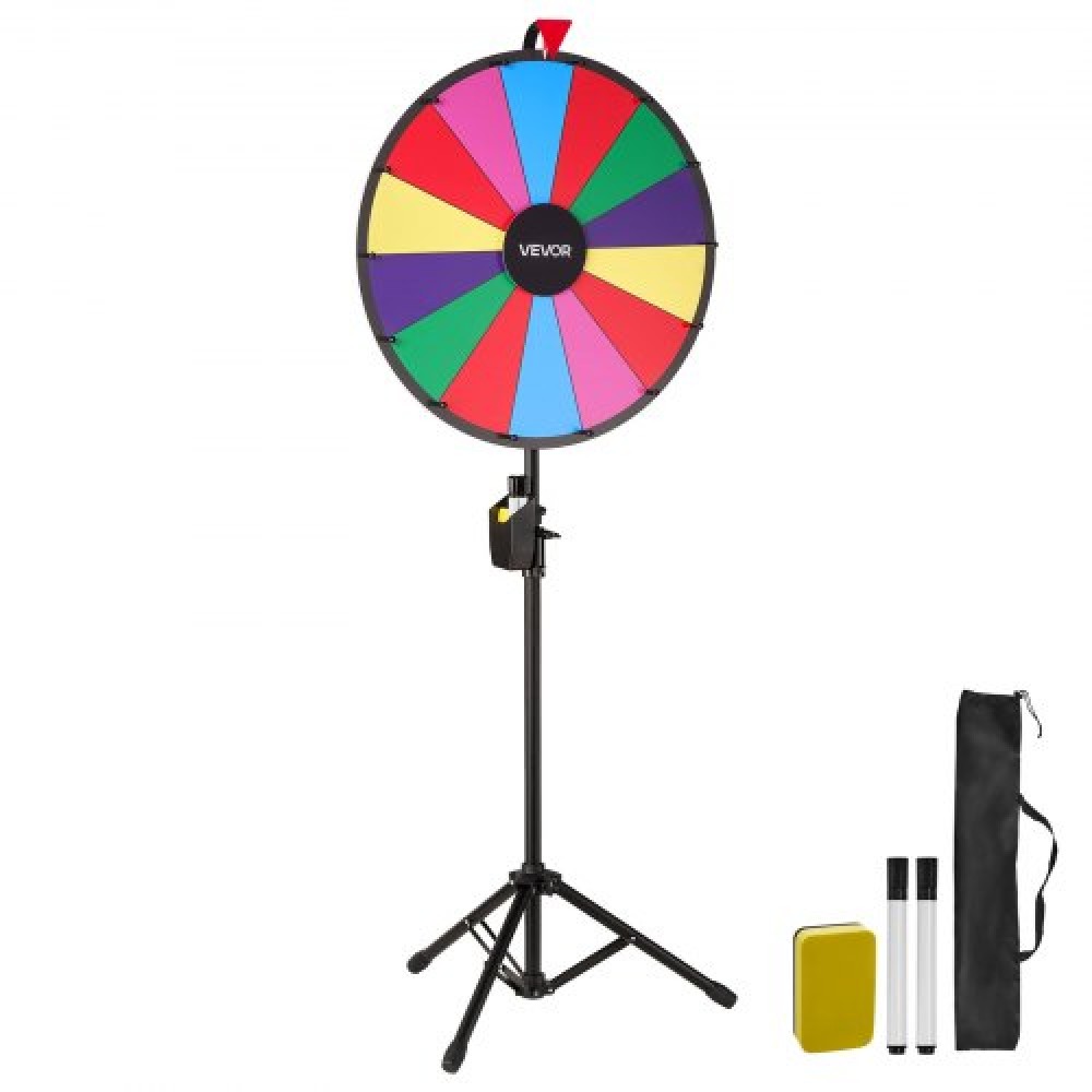 VEVOR 610 mm Spinning Prize Wheel, 14 Slots Spinning Wheel with Tripod, Adjustable Height Win Fortune Roulette with a Dry Erase and 2 Markers, 6 Colors, Easy Assembly, for Party Pub Trade Show Carnival