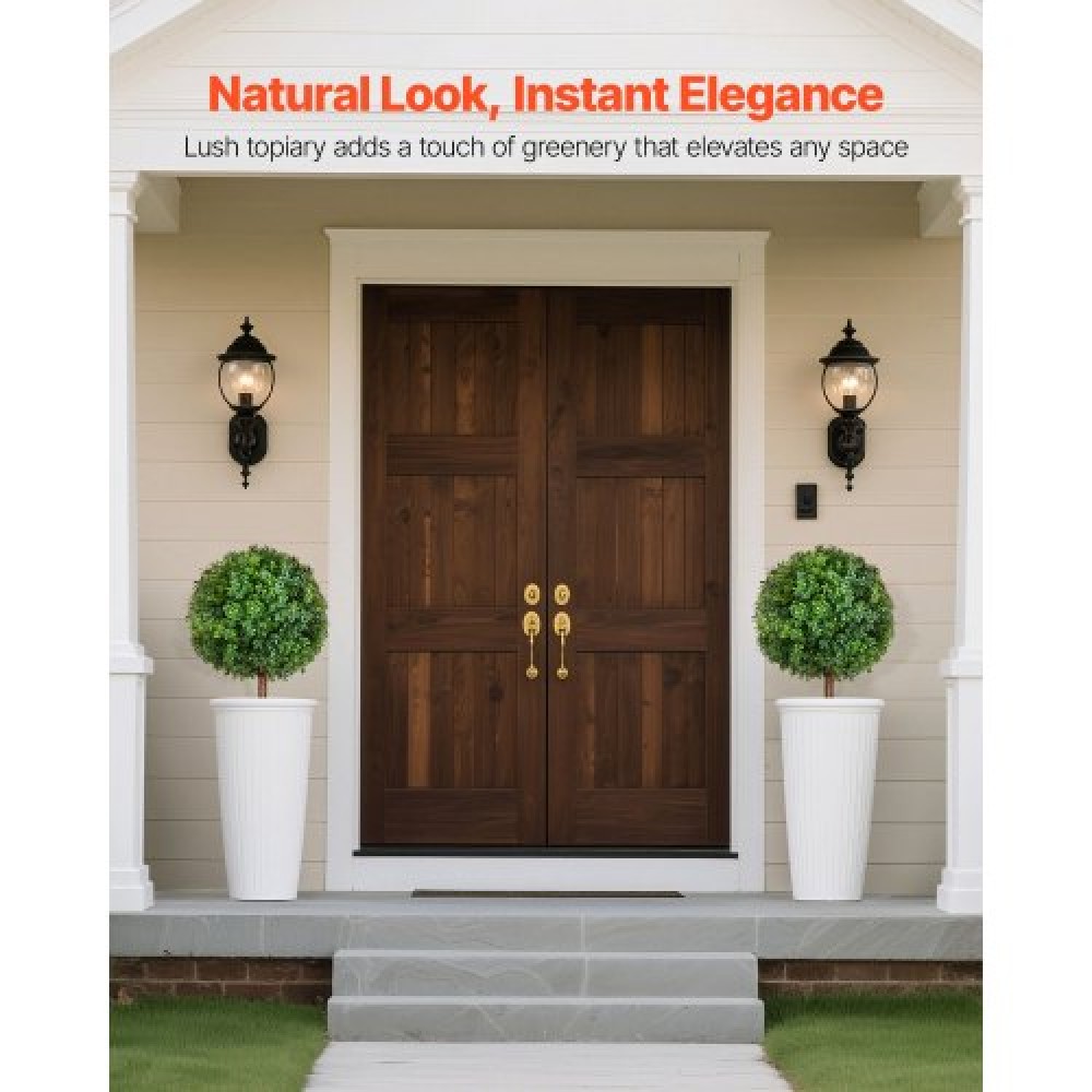 VEVOR Artificial Topiary Boxwood Trees with Ground Spike, 2 Set 686mm faux θάμνοι & θάμνοι σε γλάστρες, Fake Silk Tree Look Real for Decor Μπροστινή βεράντα Εσωτερική βεράντα Εσωτερική βεράντα Κήπος Μπαλκόνι Πίσω αυλή