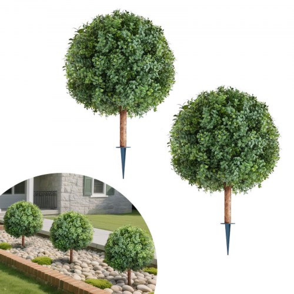 VEVOR Artificial Topiary Boxwood Trees with Ground Spike, 2 Set 686mm faux θάμνοι & θάμνοι σε γλάστρες, Fake Silk Tree Look Real for Decor Μπροστινή βεράντα Εσωτερική βεράντα Εσωτερική βεράντα Κήπος Μπαλκόνι Πίσω αυλή
