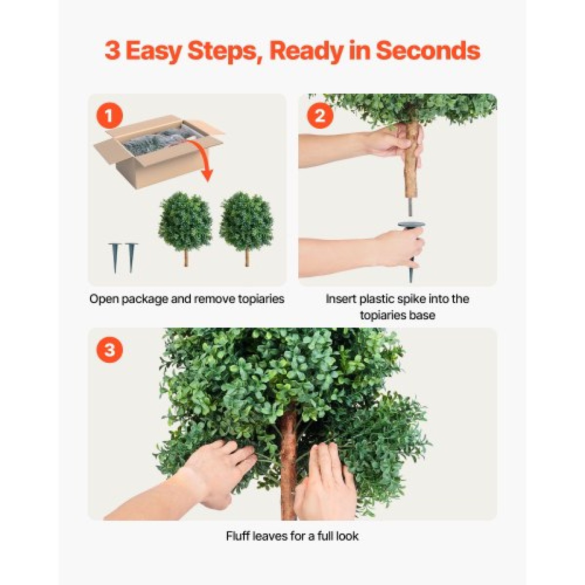 VEVOR Artificial Topiary Boxwood Trees with Ground Spike, 2 Set 686mm faux θάμνοι & θάμνοι σε γλάστρες, Fake Silk Tree Look Real for Decor Μπροστινή βεράντα Εσωτερική βεράντα Εσωτερική βεράντα Κήπος Μπαλκόνι Πίσω αυλή