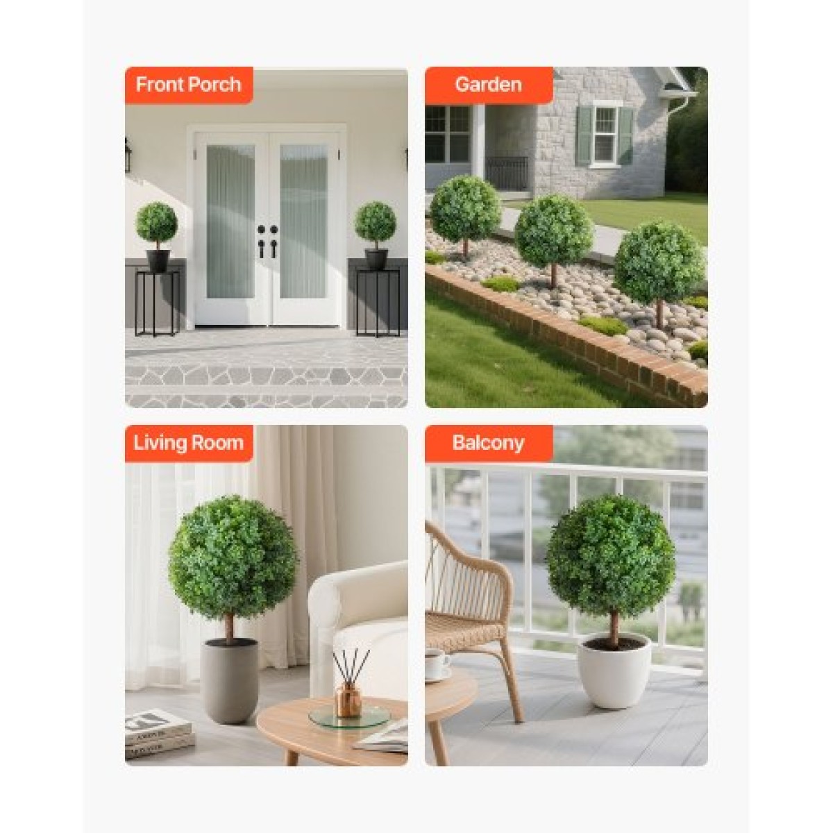 VEVOR Artificial Topiary Boxwood Trees with Ground Spike, 2 Set 686mm faux θάμνοι & θάμνοι σε γλάστρες, Fake Silk Tree Look Real for Decor Μπροστινή βεράντα Εσωτερική βεράντα Εσωτερική βεράντα Κήπος Μπαλκόνι Πίσω αυλή