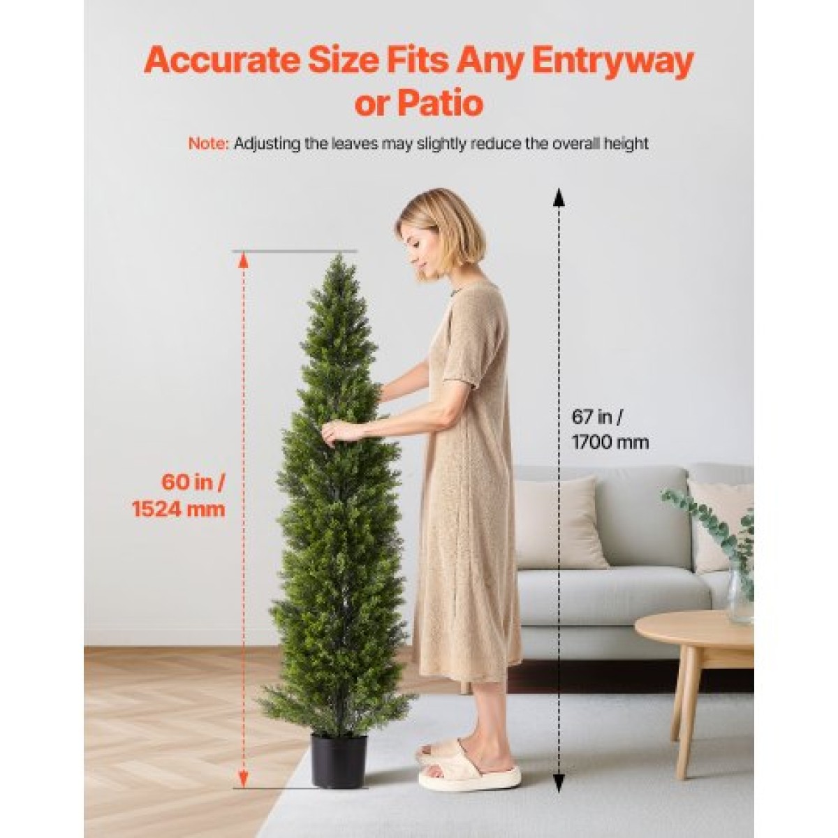 VEVOR Artificial Topiary Cedar Trees, 2 Set 1524mm Faux Pine Thumbs, Fake Silk Tree Look Real, Εύκολη συναρμολόγηση για διακόσμηση Μπροστινή βεράντα Εξωτερική βεράντα Κήπος Μπαλκόνι πίσω αυλή Εσωτερικό γραφείο