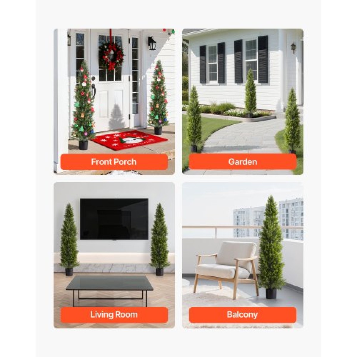 VEVOR Artificial Topiary Cedar Trees, 2 Set 1524mm Faux Pine Thumbs, Fake Silk Tree Look Real, Εύκολη συναρμολόγηση για διακόσμηση Μπροστινή βεράντα Εξωτερική βεράντα Κήπος Μπαλκόνι πίσω αυλή Εσωτερικό γραφείο