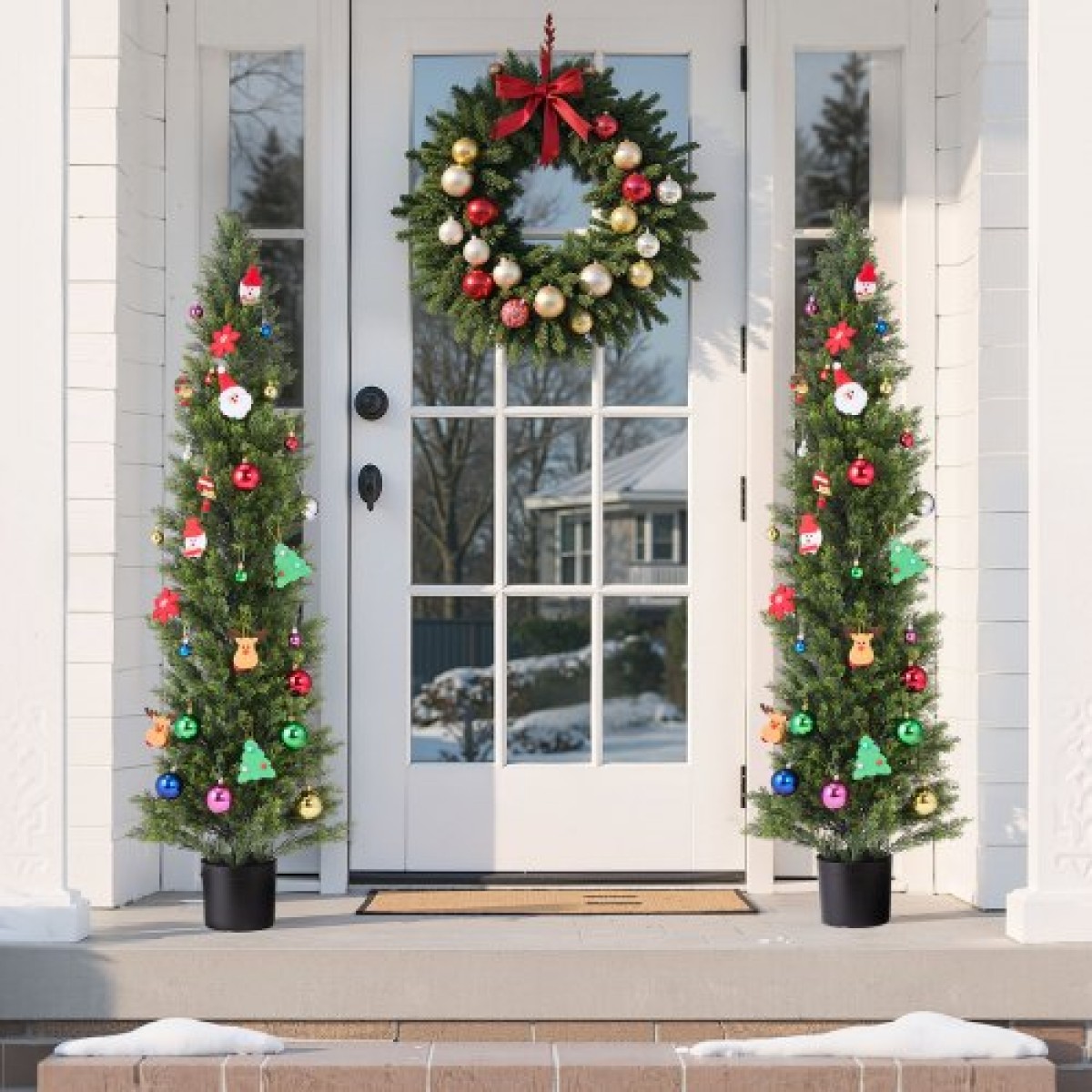 VEVOR Artificial Topiary Cedar Trees, 2 Set 1524mm Faux Pine Thumbs, Fake Silk Tree Look Real, Εύκολη συναρμολόγηση για διακόσμηση Μπροστινή βεράντα Εξωτερική βεράντα Κήπος Μπαλκόνι πίσω αυλή Εσωτερικό γραφείο