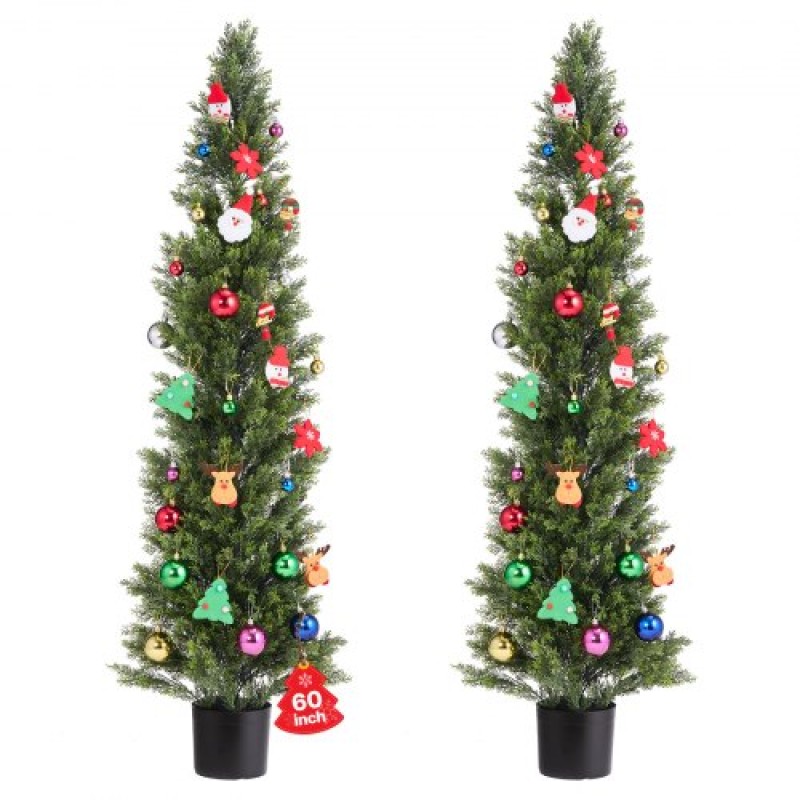 VEVOR Artificial Topiary Cedar Trees, 2 Set 1524mm Faux Pine Thumbs, Fake Silk Tree Look Real, Εύκολη συναρμολόγηση για διακόσμηση Μπροστινή βεράντα Εξωτερική βεράντα Κήπος Μπαλκόνι πίσω αυλή Εσωτερικό γραφείο