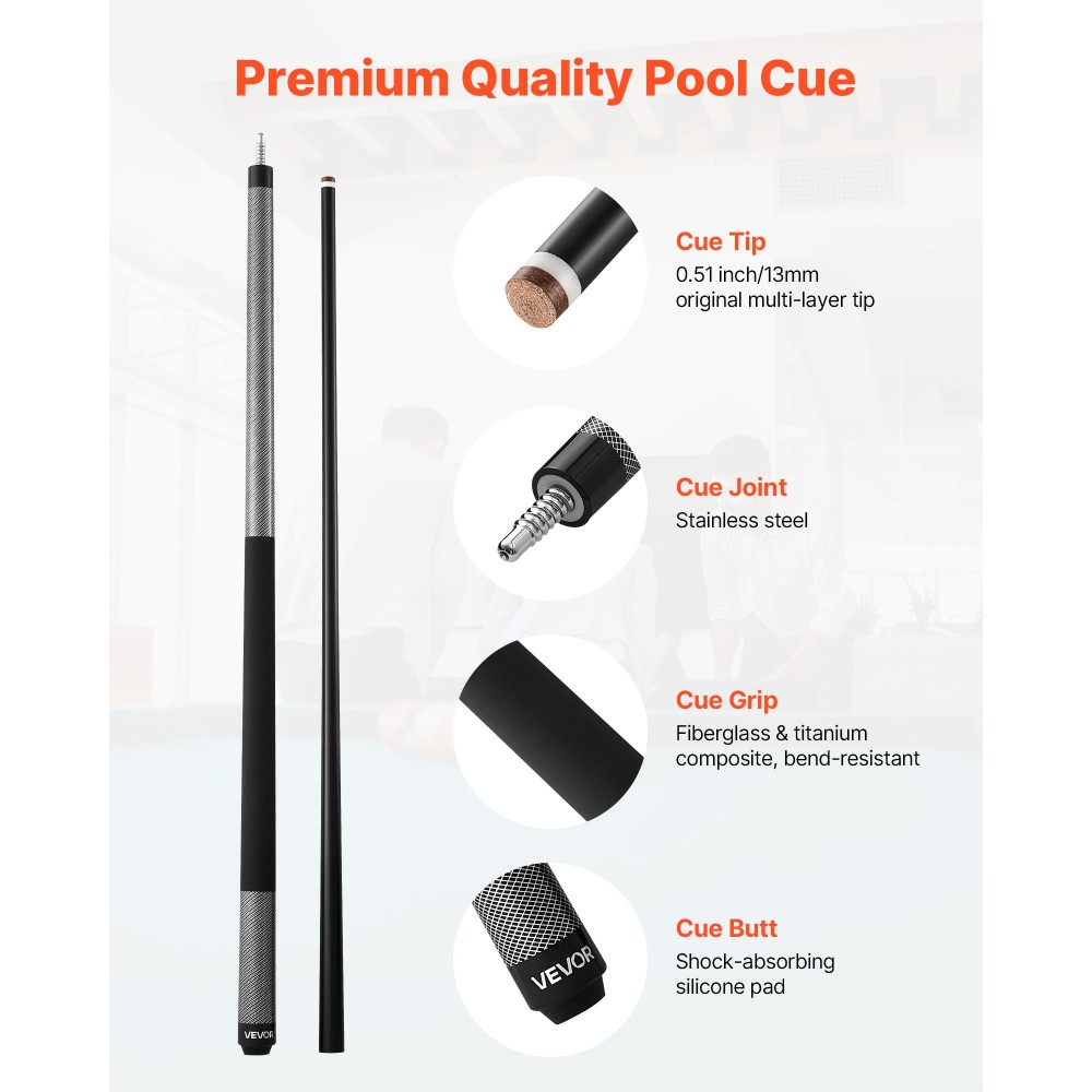 VEVOR Pool Cue, 1 τεμάχιο μπαστούνι πισίνας, 1473,2 mm & 595 g Fiberglass Titanium Composite Πισίνες μπιλιάρδου Cue Stick με μύτη πολλαπλών στρώσεων, Cues Sticks για επαγγελματικό τραπέζι μπιλιάρδου, μπαρ, παιχνίδια μπιλιάρδου για το σπίτι, γραφείο