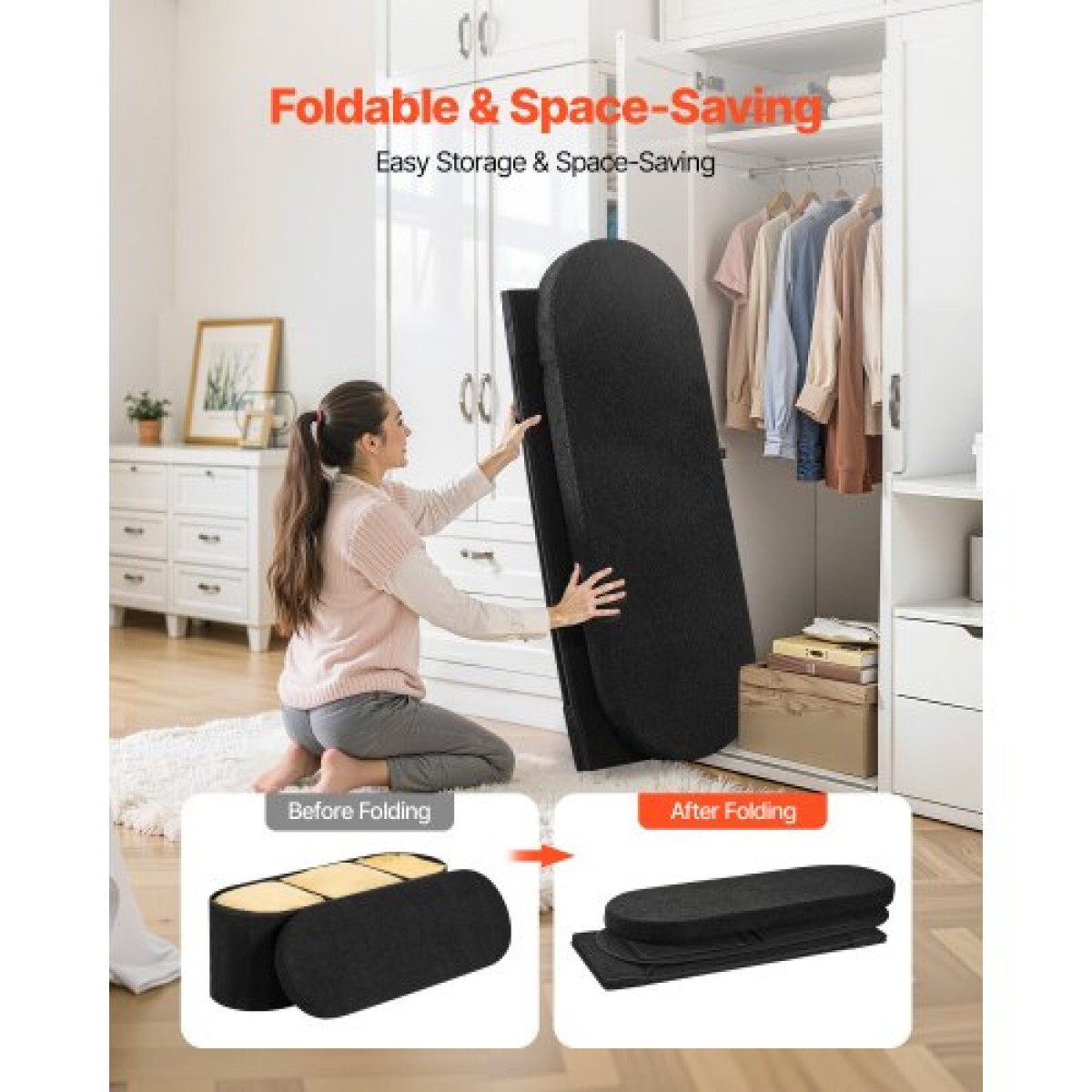 VEVOR Oval Storage Ottoman Πάγκος, Πτυσσόμενο Teddy Fleece End of Bed Bench, Πτυσσόμενο κρεβάτι με επένδυση Ottoman Chest με μεγάλο αποθηκευτικό χώρο, υποστηρίζει 660 lbs, για σαλόνι, υπνοδωμάτιο, είσοδος, μαύρο