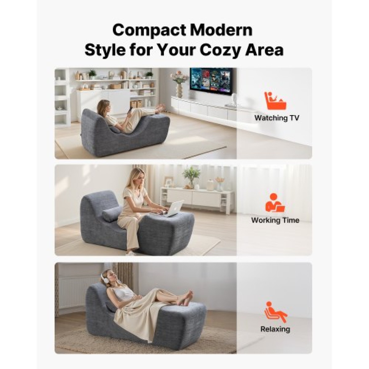 VEVOR Yoga Chair Chaise, Εργονομική Καρέκλα Chaise Lounge για Yoga, Μοντέρνο Lounge χωρίς κόκαλα με καμπύλο αφρό Εσωτερικό για μασάζ, Stretching, Χαλάρωση, Άσκηση, Χρησιμοποιείται σε Σαλόνι, Υπνοδωμάτιο, Μπαλκόνι, Γκρι