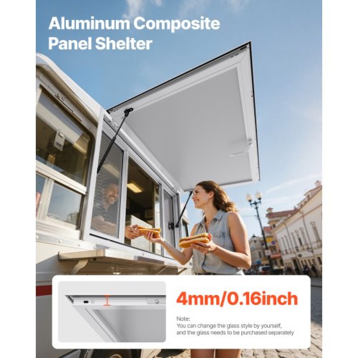 Παράθυρο παραχώρησης VEVOR 135x84 cm, Παράθυρο σέρβις από κράμα αλουμινίου για φορτηγό τροφίμων, παράθυρο σερβιρίσματος με βάση μέχρι 85 μοίρες με 4 συρόμενα παράθυρα, τέντα πόρτα και γάντζο έλξης, για ρυμουλκούμενα παραχώρησης